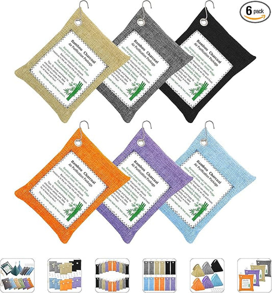 Charcoal Air Purifying Bags 6 Pack×200g Bamboo Charcoal Bags Odor Absorber, for Car Air Fresheners, Odor Eliminator for Home，Shoe Deodorizer - Colorful-Activated Charcoal Odor Absorbers