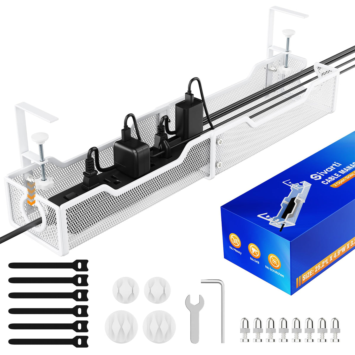 Cable Management Under Desk - 25.2" Open Slots No Dill Cable Tray - Image 1