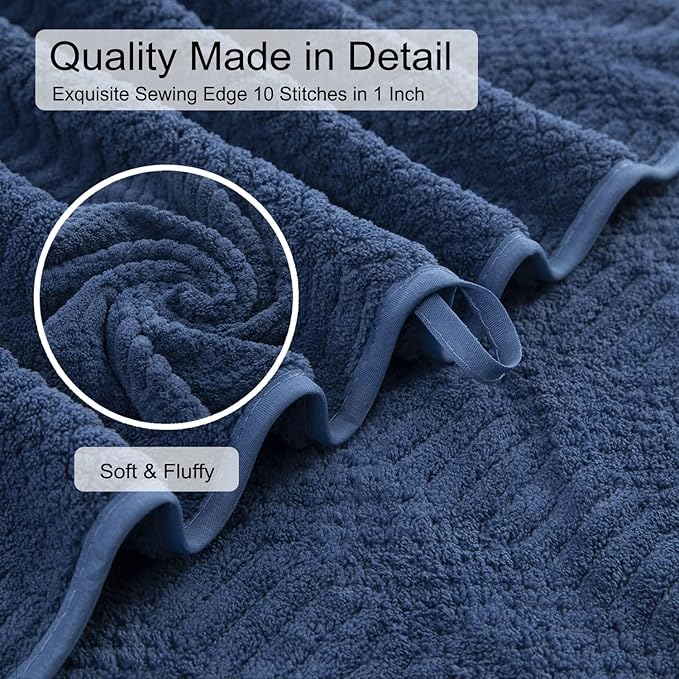 Oliven 4 Pcs Navy Large Bath Towel Set 35"x70" Extra Large Bath Sheets Oversized Jumbo Towels for Bathroom 600GSM Soft Highly Absorbent Quick Dry Beach Chair Towel Woven Towels for Hotel and Spa