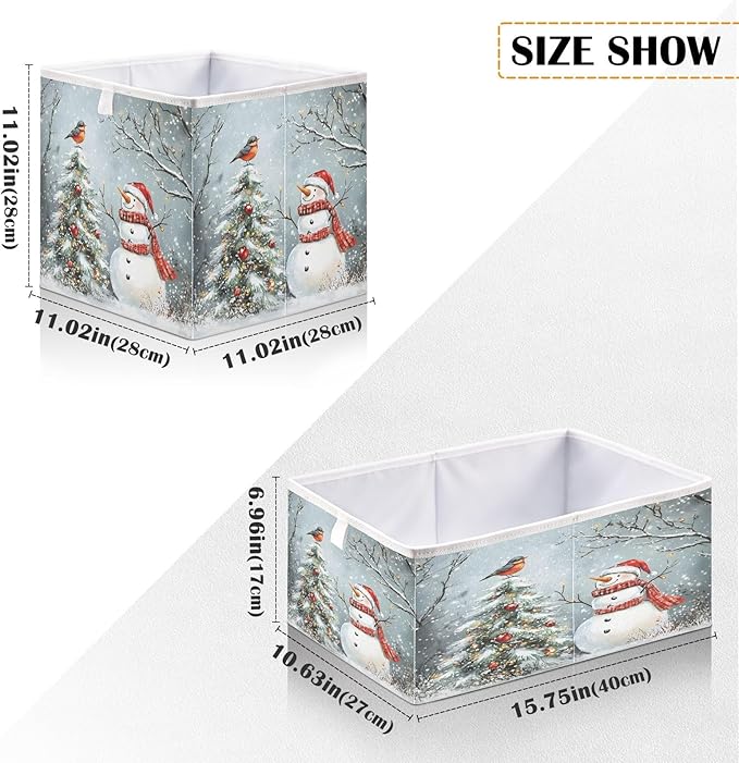 Bolaz Snowman and Christmas Tree Closet Organizers Storage Cubes Storage Bins Shelf Baskets Containers for Home Room Office,Rectangle