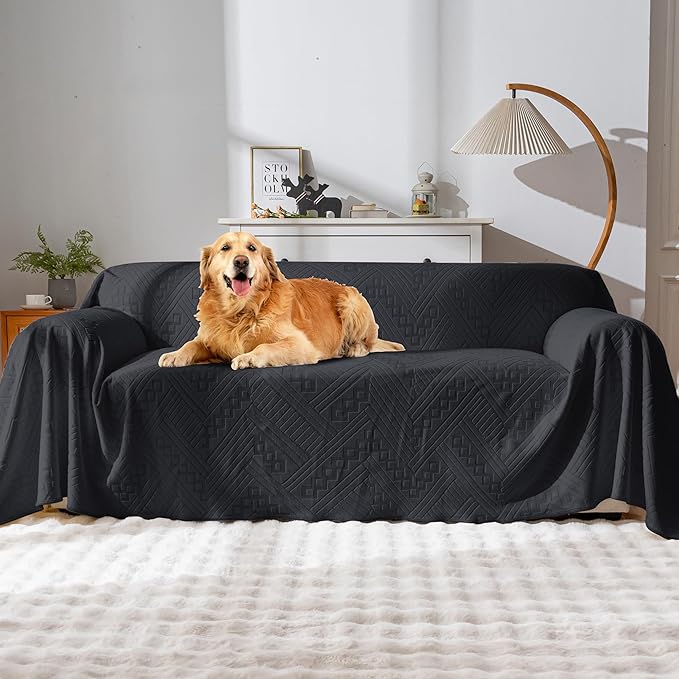 Waterproof Couch Covers for Sofa, Reversible, Pet-Friendly, Washable, and Anti-Slip with 4 Cushion Covers, Sofa Slipcovers for Dogs and Cats (71×150in/Black)