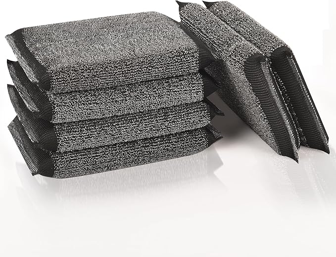 Steel-Wool Dish Sponges Kitchen Scrubbers - 6 Pack Non Scratch Heavy Duty Premium Scrub Sponges，Reusable Multipurpose Metal Cleans for Washing Dishes，Pots and Pans，Household Cleaning，Bathroom（Black）