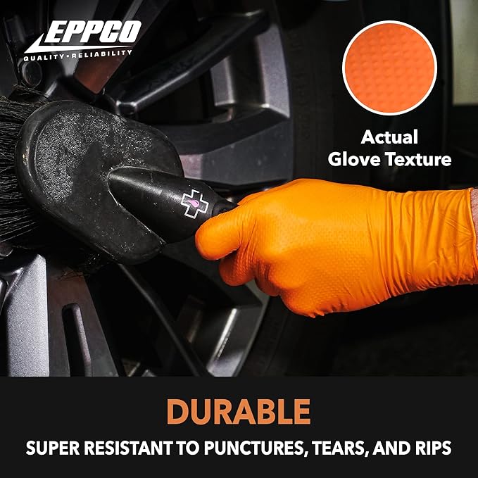 EPPCO TigerGrip 8-Mil Nitrile Glove Disposable Powder, Latex Free Textured Superior Grip Orange Gloves, Small, Box of 100