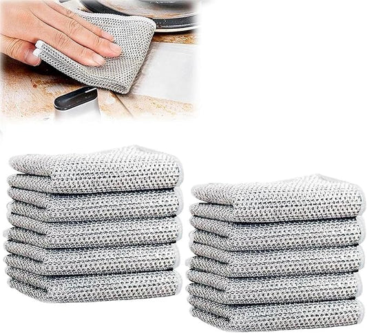 2024 New Multipurpose Wire Dishwashing Rags for Wet and Dry, Non-scratch Wire Dishcloth, Metal Wire Dishwashing Cloth Scrubs Cleans, Reusable Steel Wool Scrubber for Kitchen Cleaning (B-10 Monolayer)