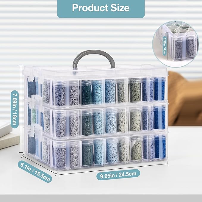 Diamond Painting Storage Container, 3-Tier Bead Organizer Box with 150 Slots, Stackable Crafts Organizers for DIY Diamond Art Craft Jewelry Bead Storage
