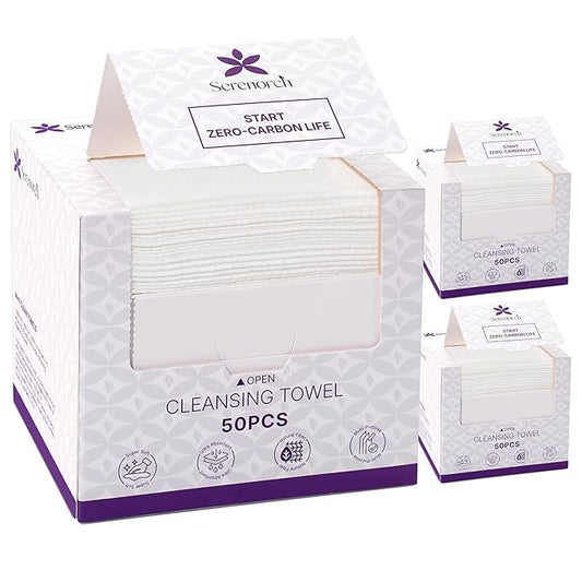 Disposable Face Towels (150 Count) – XL 10"x12" Ultra Thick Facial Cleansing Cloths – Soft Biodegradable Dry Wipes for Sensitive Skin – Lint-Free Makeup Remover Towelettes for Daily Skincare