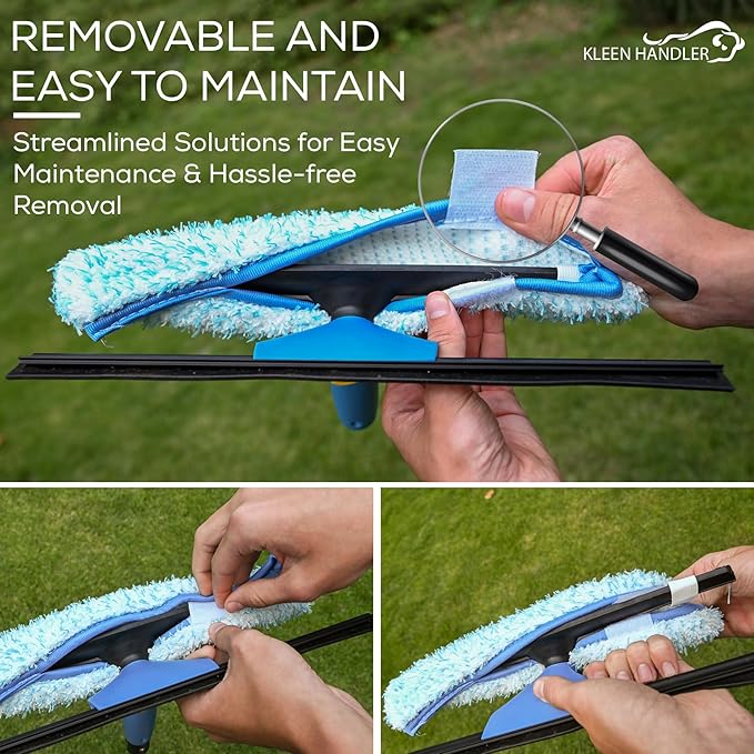 Kleen Handler 3 Pack Professional 14” Window Washing Squeegee, 2-in-1 Window Cleaning Tool, Scrubber and Squeegee Combo, Glass Shower Bathroom Car Pro Window Cleaner (Pack of 3)