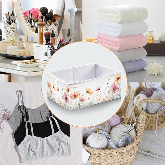 Bolaz Flowers on White Background Closet Organizers Storage Cubes Storage Bins Shelf Baskets Containers for Home Room Office,Square
