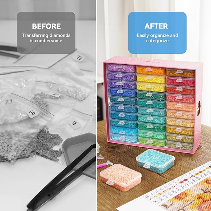 30pcs Diamond Tray Organizer - Diamond Painting Storage Trays with Lids, Stackable Diamond Sorting Tray Diamond Art Accessories for 5D DIY Beads Storage & Line-Up