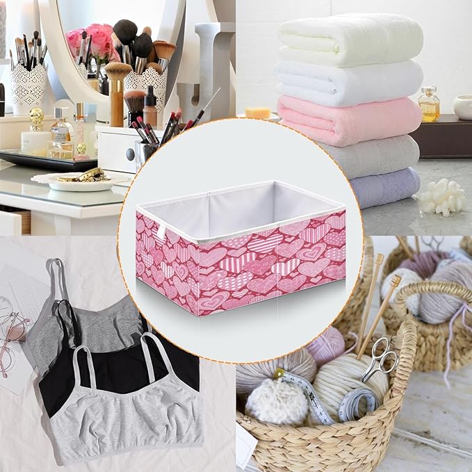 Bolaz Valentine's Day Different Hearts Closet Organizers Storage Cubes Storage Bins Shelf Baskets Containers for Home Room Office,Square