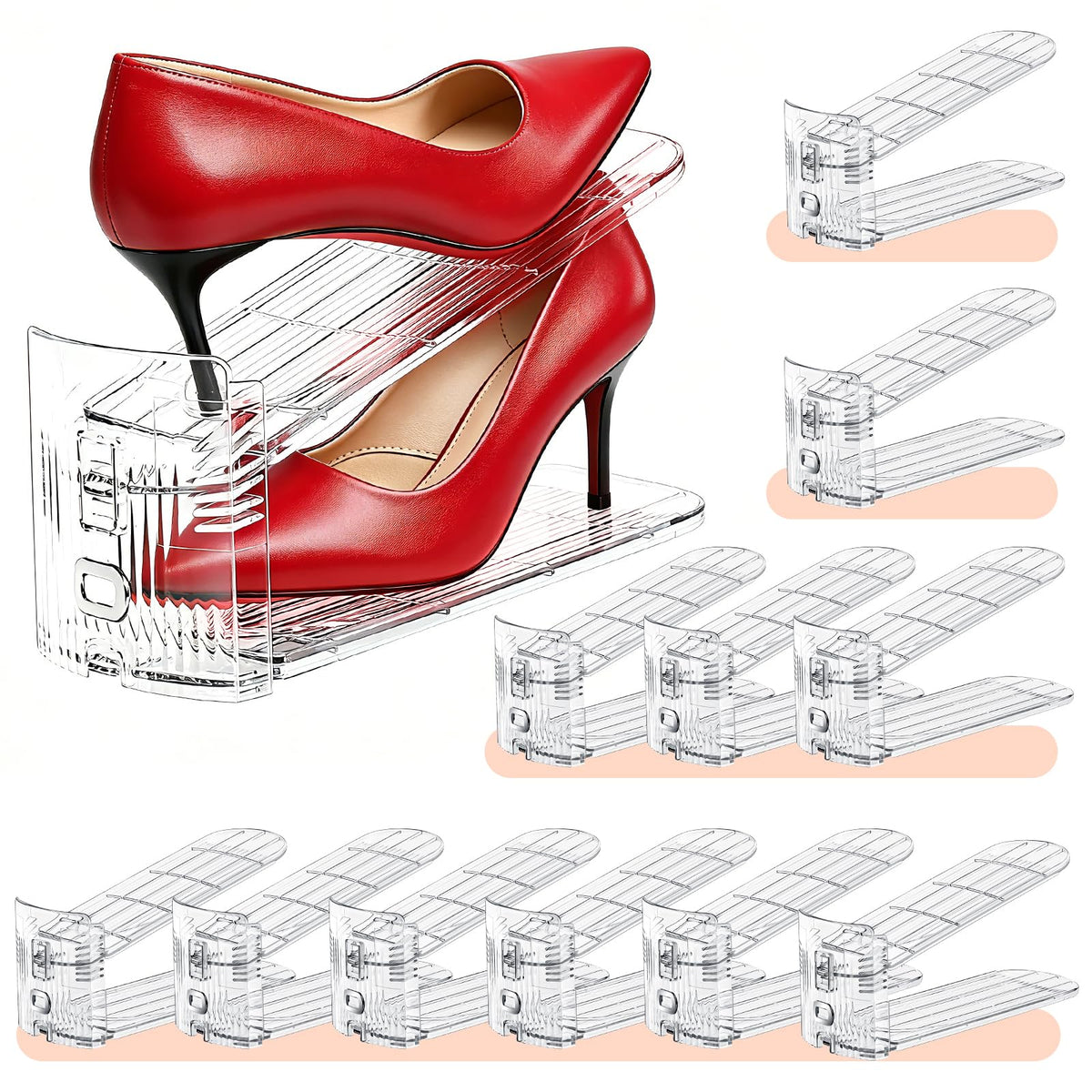 Shoe Slots Organizer, Adjustable 3-Level Shoe Stacker for Closet - Image 1