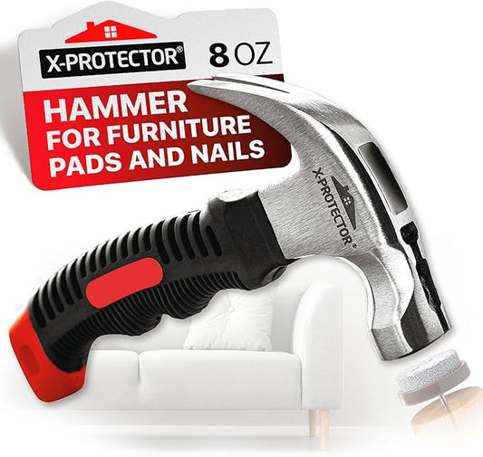X-Protector Nail-On Furniture Pads Hammer - Small Magnetic Claw Hammer for Installing Furniture Leg Floor Protectors - Compact, Lightweight (8oz)