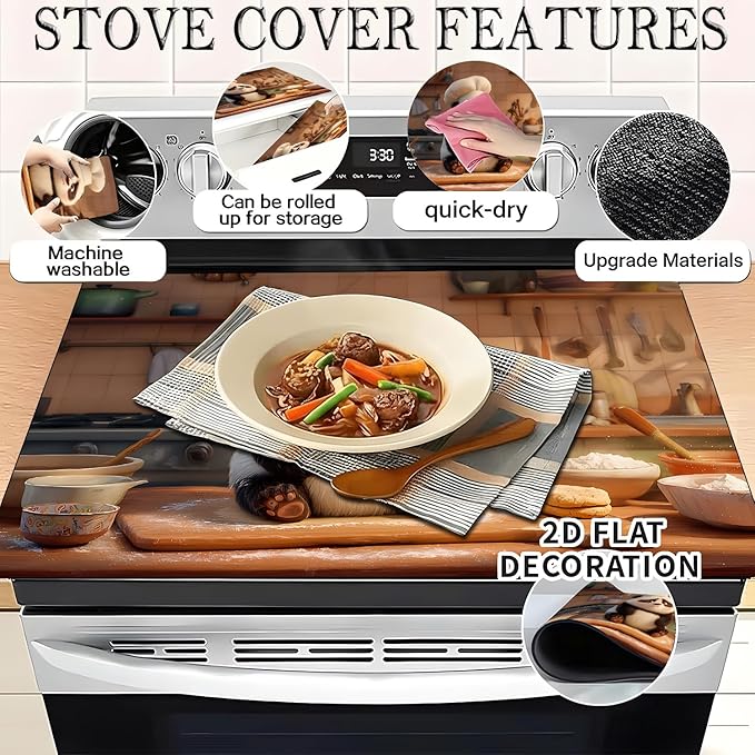 Stove Top Covers for Electric Stove, Waterproof Range Cover Mat, Scratch-Reducing Cooktop Protector, Easy-Care Counter Pad, 28.3 x 20.5 Inches, Panda Chef Kitchen Decor(Chef Panda)