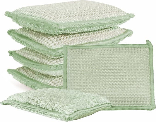 Bamboo Kitchen Sponges Heavy Duty Natural Cleaning Sponges Non-Scratch Dish Sponge for Dishes, Pots and Pans-Green,6 Pack