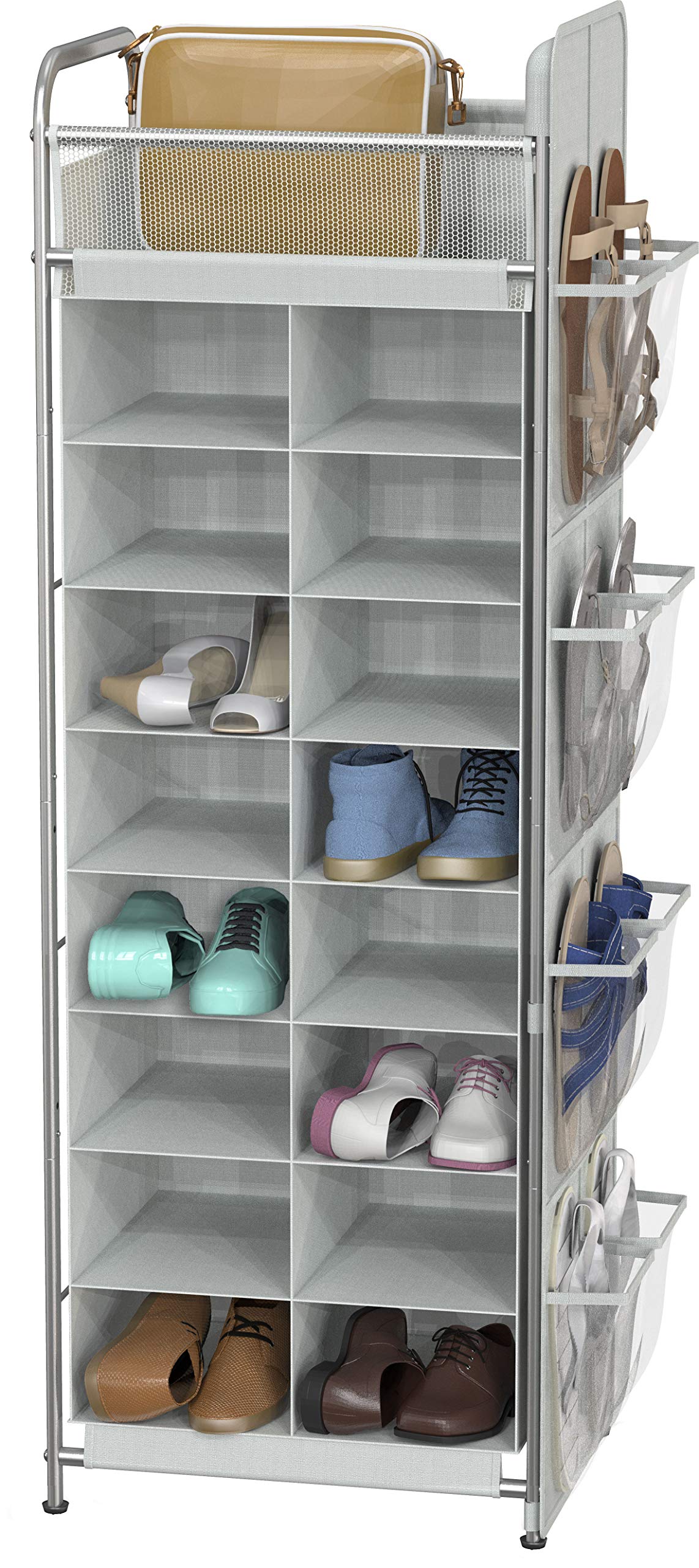 Simple Houseware 16 Cube Shoe Stand Tower Rack 8 Tier, Gray - Image 1