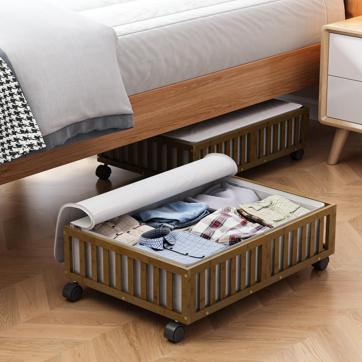 Bamboo Under Bed Storage Containers with Wheels, 2 Pack - Image 1