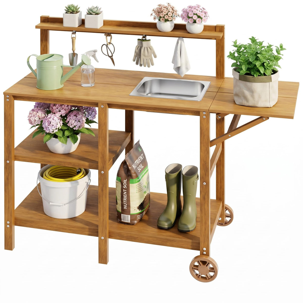 YEFU Potting Bench with Sink, All-Weather Resistant,Teak - Image 1