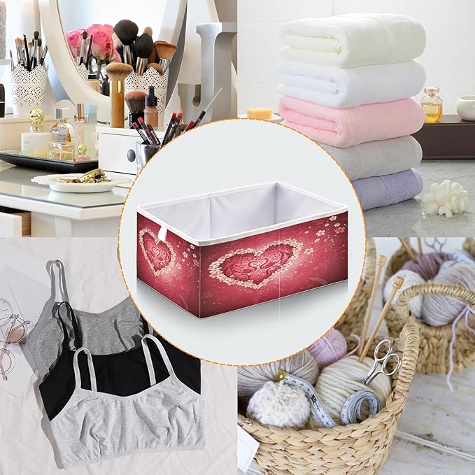 Bolaz Romantic Valentines Day Flowers Closet Organizers Storage Cubes Storage Bins Shelf Baskets Containers for Home Room Office,Square