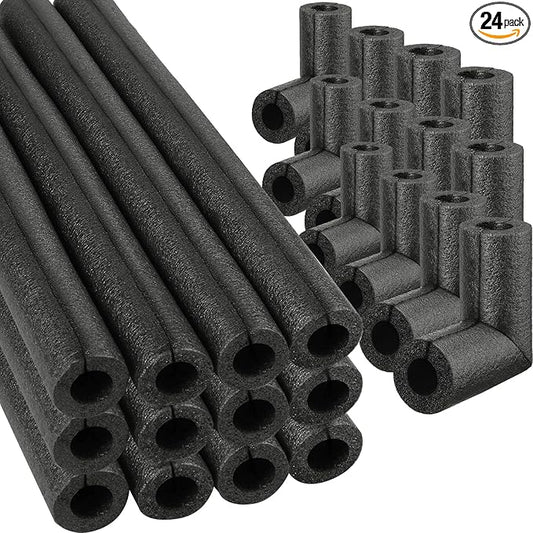 24 Pack Elbow Pipe Insulation Foam Tube Outdoor Wrap Black Pipe Covers Elbow Insulation Tubing Water Foam Covers for Outdoor Winter Irrigation, Sprinkler (1/2 Inch)