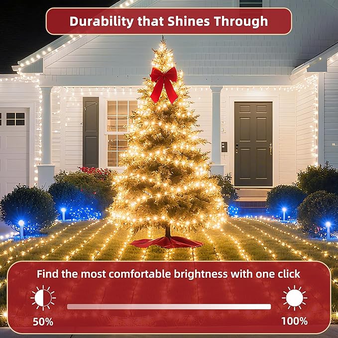 300 LED Outdoor Christmas Lights 75ft, 12 Lighting Modes Indoor String Lights Dimmable & Timer Memory, Outsite Waterproof Tree Lights for Xmas Garden Wedding Party Holiday Decorations Warm White