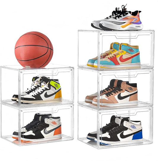 Magnetic Acrylic Clear Shoe Boxes – 360° Transparent Stackable Sneaker Storage & Organizer Box, Professional Shoe Display Case & Multipurpose Storage Bin for Closet (5pcs)