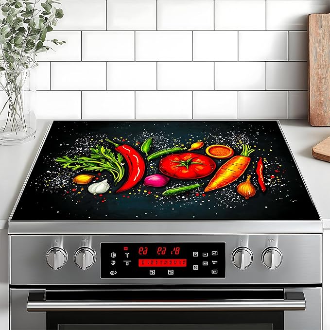 Stove Top Cover Flower Gas Stove Top Cover for Home Decoration Kitchen Pad Non-Stick Washable Cooktop Covers Countertop Protector Keep Stove Clean (Vegetable, 28L"x20W")