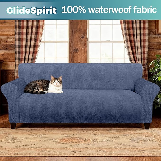 Waterproof Couch Cover, Stretch Non-Slip Oversized Sofa Slipcover with Elastic Bottom Stay-in-Place - Leakproof Furniture Protector for Kids & Pets - Washable (Oversized Sofa, Blue Gray)