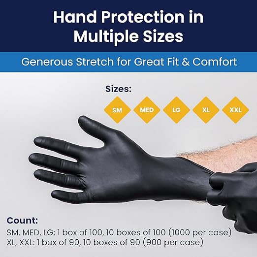 Adenna Dark Light Bulk Disposable Nitrile Gloves – 9 Mil, Heavy Duty Work Rubber Glove with Textured Grip, Non-Latex & Powder Free, Case of 900, Extra Large, Black