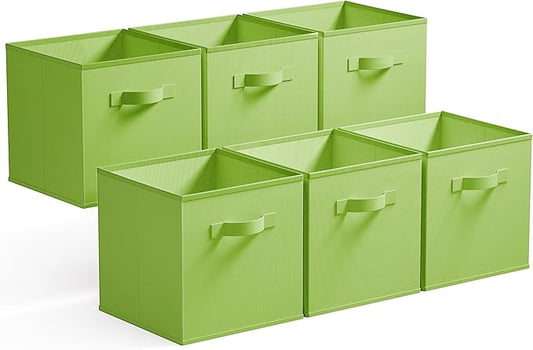 GRANNY SAYS Cube Storage Bins, 11 Inch 6 Pack Cube Storage Organizer, Foldable Fabric Storage Bins with Handle, Storage Baskets for Shelves, Closet, Light Green