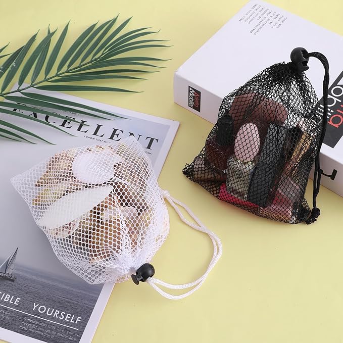 6 Pcs Mesh Bags with Drawstring, 7.87 x 5.9 Inch Small Mesh Bags Storage Bag with Cord Lock Black Mini Meshes Bag for Fruits, Candy, Cosmetics, Golf Stuff Balls