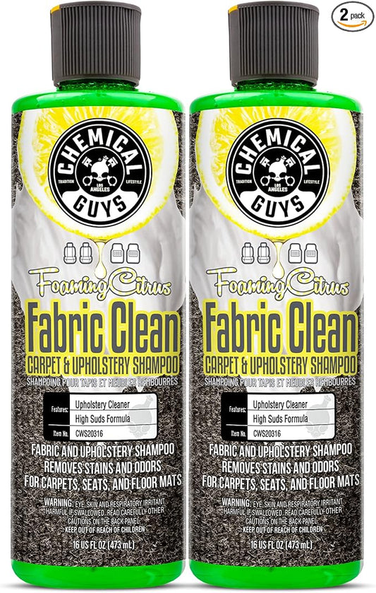 Chemical Guys CWS2031602 Foaming Citrus Fabric Clean Carpet & Upholstery Shampoo & Odor Eliminator (Car Carpets, Seats & Floor Mats), Safe for Cars, Home, Office, & More , 16 fl oz, 2 Pack