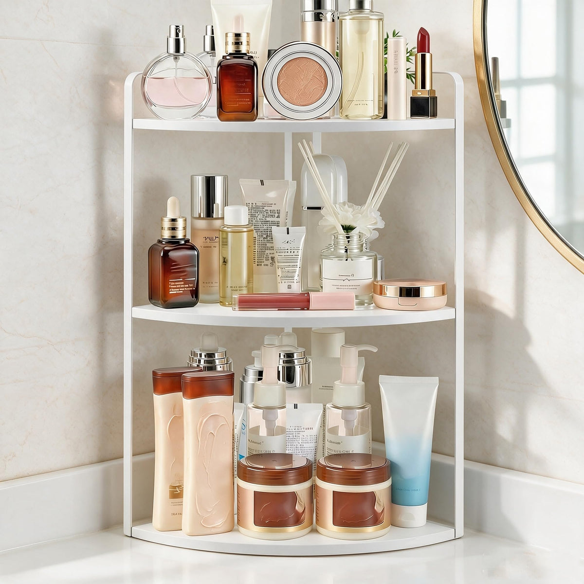 Corner Bathroom Counter Organizer, Vanity Counter Storage Shelf - Image 1