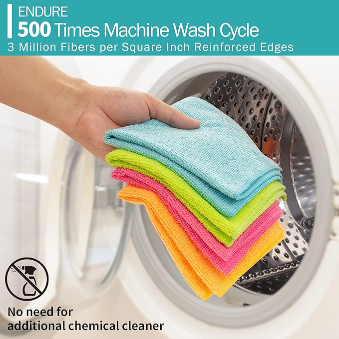 HOMERHYME Microfiber Cleaning Cloth, 20 Pack Cleaning Rags, 12" x 12" Lint Free Shop Towels, Washable Reusable Microfiber Towels for Cars Kitchen Automotive House Office