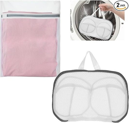 2 Pcs Laundry Bag for Bras, Bra Bag For Washing Machine, White Protective Mesh Wash Bags, Durable Bra Wash Bags with Zipper Closure for Machine Washing Delicates and Lingerie Care