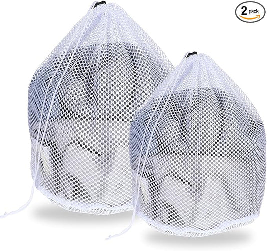 Mesh Laundry Bags, Laundry Bag for Delicates with Drawstring Closure Mesh Wash Bags for Lingerie Delicates Bra Underwear Pants Shoes Socks(2Pcs, M+S)