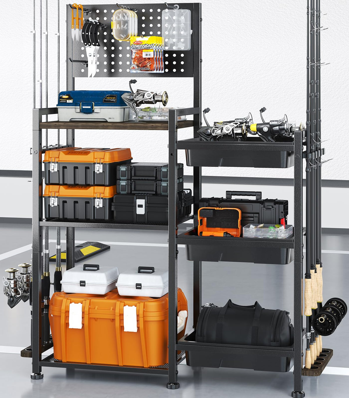 Fishing Rod Holders for Garage, 3 Storage Boxes for Reels - Image 1