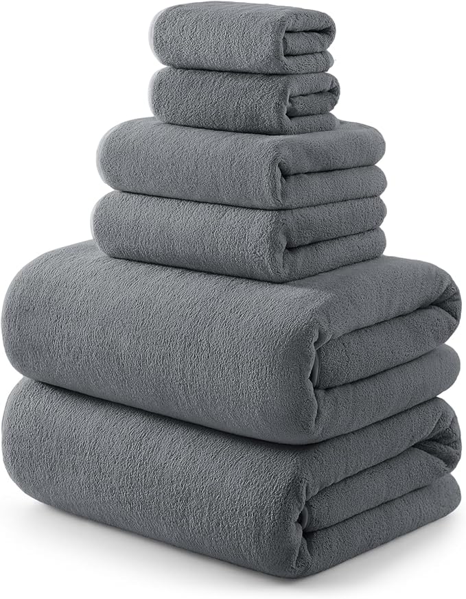 REDKISS 6 Piece Towel Set - 2 Bath Sheets, 2 Hand Towels, 2 Washcloths, 670GSM Ultra Soft & Highly Absorbent, Quick Dry, Luxury Grey Bath Towel Sets for Bathroom, Spa, Hotel, Gym