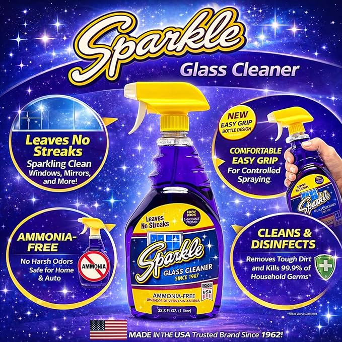 Sparkle Glass Cleaner Refill 1 Gallon (128 Fl Oz) – Ammonia-Free Heavy Duty Streak-Free Formula for Windows, Mirrors & Glass (Pack of 1)