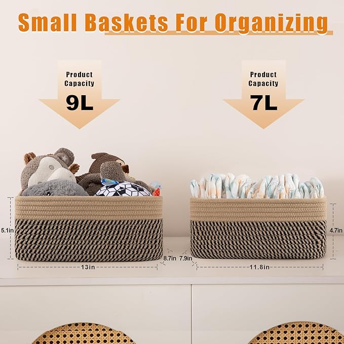 OIAHOMY 4 Pack Storage Baskets for Organizing, Small Bins for Shelves, Cute Decorative Storage Bins, Organizer Baskets for Gifts Empty,13''Lx8.7''Wx5.1''H, Black/Yellow