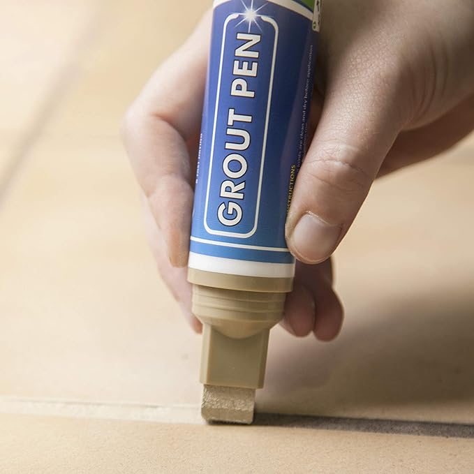 Grout Pen Tile Paint Marker: Waterproof Grout Colorant and Sealer Pen to Renew, Repair, and Refresh Tile Grout - Cleaner Coating Stain Pens - 2 Pack, 15mm Wide Beige and 5mm Narrow White Tip