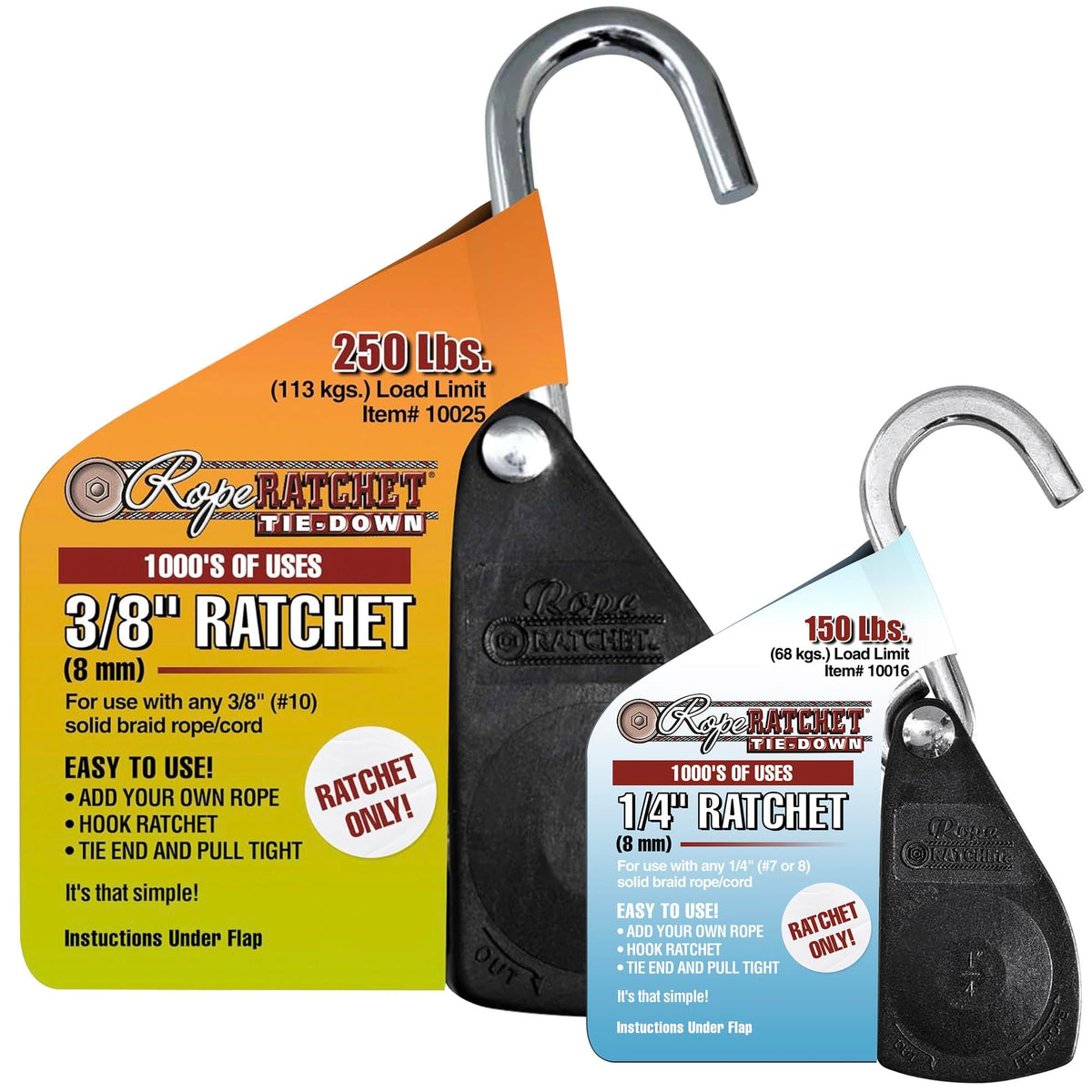 Rope Ratchet Pulley Hanger Bundle, 3/8 in and 1/4 in - No - Image 1