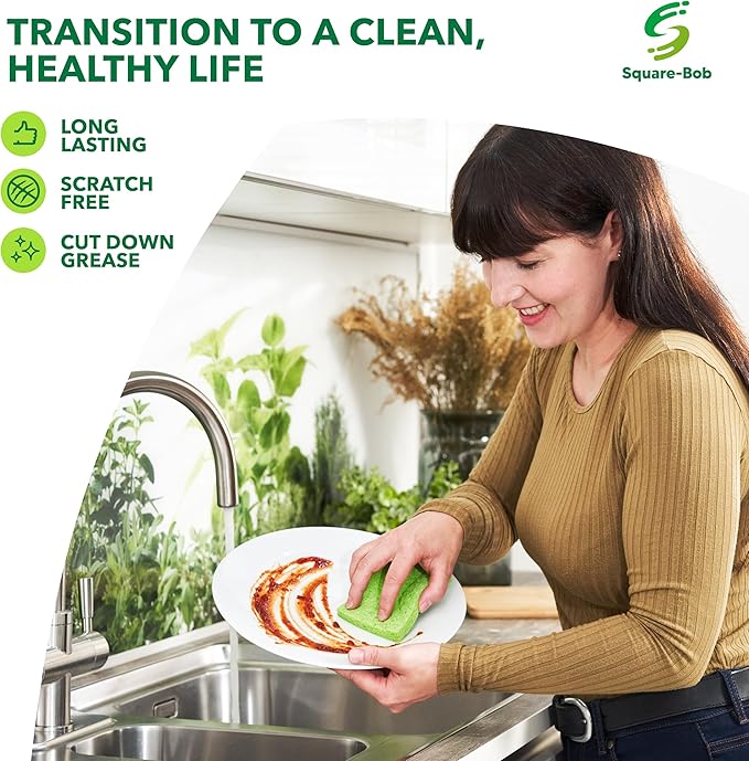 Compressed Non-Scratch Kitchen Sponges - Highly Absorbent for Dishes, Countertop, Sink, Car - Biodegradable, Quick Drying Cellulose Sponges - Assorted Colors (Pack of 36)