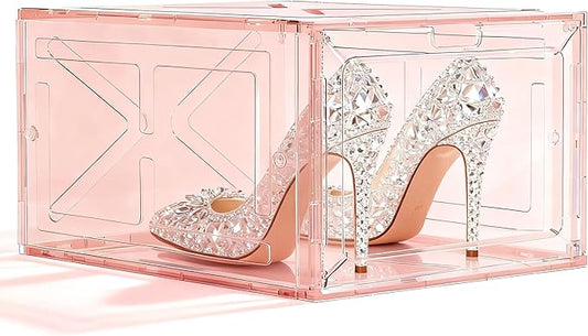 Pink Magnetic Closure Multi-Purpose Storage Box Thickened Rigid Stackable Shoe Box for Sneakers & Heels Dimensions: 13.5“ x 10.5” x 7.5" Wardrobe Organization for Perfume & Valuables — 1-Piece Set