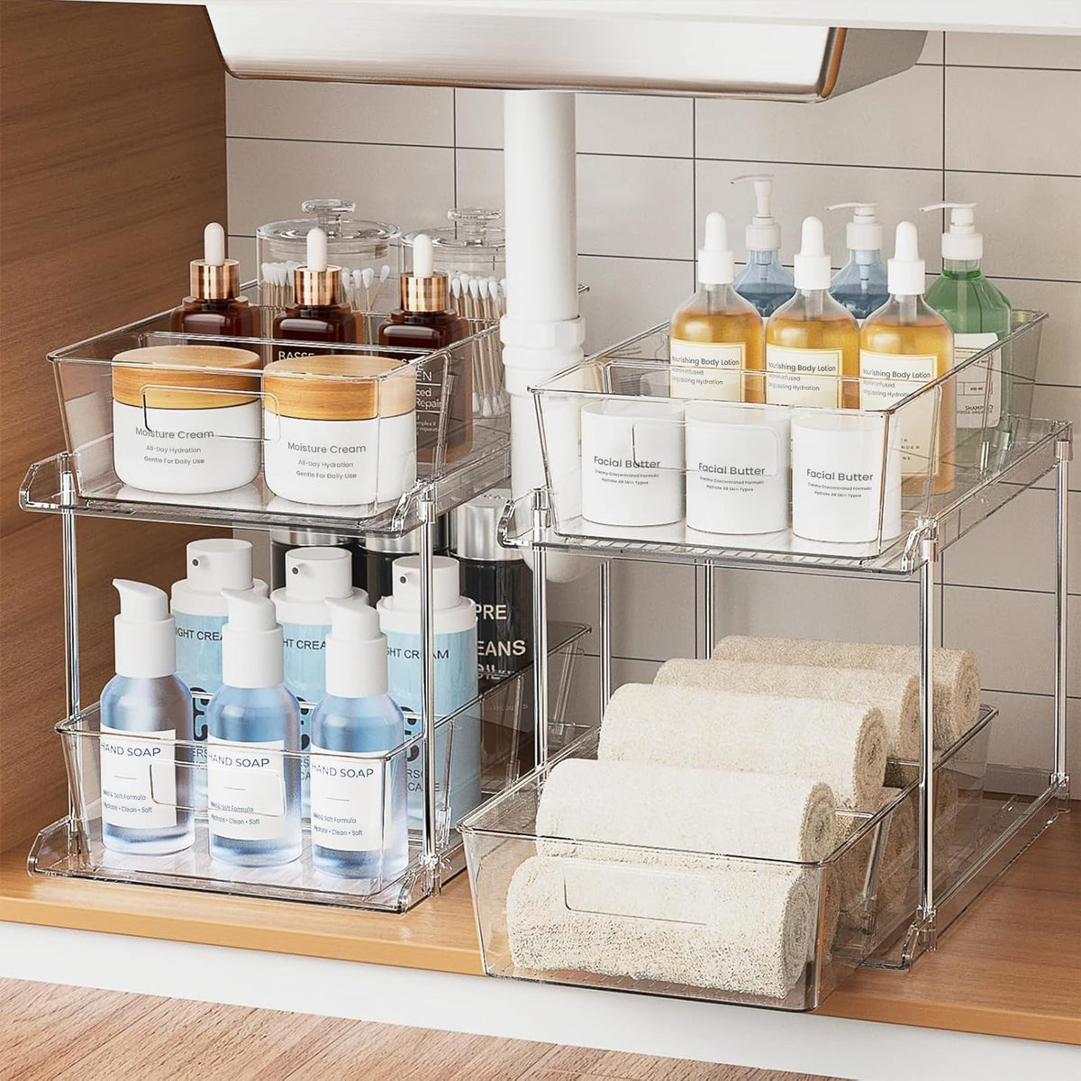 Bathroom Under Sink Organizers and Storage, 2 Tier, 2 Packs - Image 1