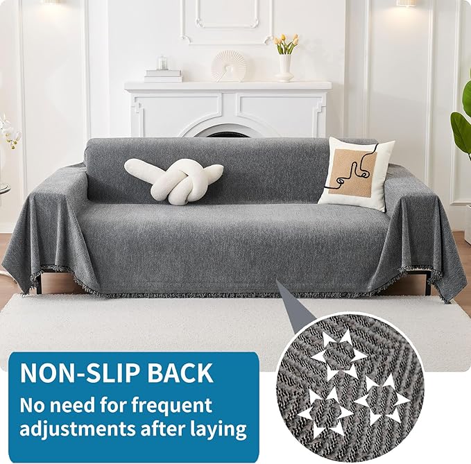 HAOMAIJIA Non Slip Couch Cover Sofa Covers for 2 Cushion Couch Washable sectional Couch Covers for Dogs pet Furniture Protector Couch Cover Blanket for Living Room (Grey, 71"x118")
