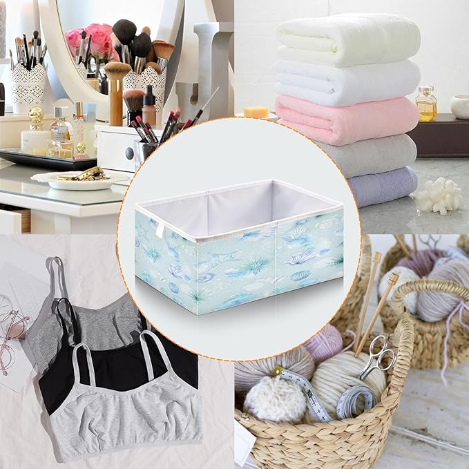 Bolaz Blue Shell Pattern Closet Organizers Storage Cubes Storage Bins Shelf Baskets Containers for Home Room Office,Square
