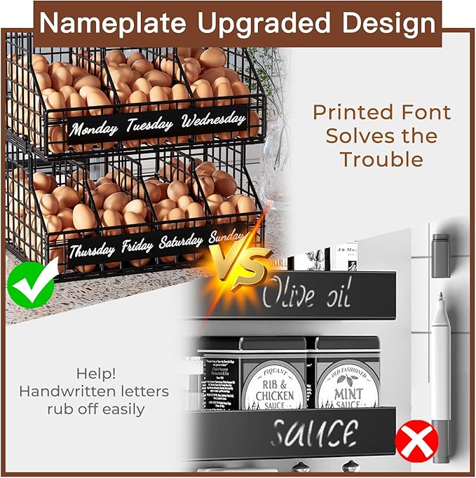 Egg Basket for Countertop, Egg Holder Countertop with 5 Dividers & Labels, 2 Tier Stackable Wire Storage Baskets to Keep Eggs Organized, Optimized Height Egg Storage for Coutertop Cabinet, Black