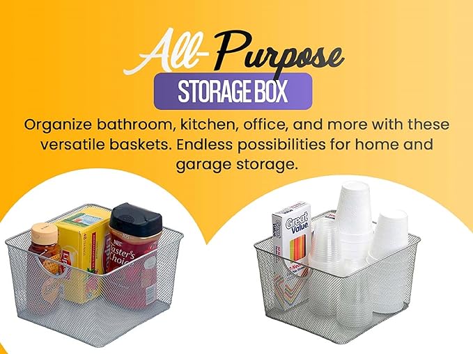 YBM HOME Kitchen Pantry Organizer Wire Basket for Shelves, Cabinets, Pantry, Countertop, Mesh Open Storage Bin Metal Basket for Organizing Food Supplies 12 x 7.8 x 5.8, 2 Pack, Silver