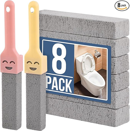 Navona 8 Pack Pumice Stone Scouring Sticks with 2 Universal Handles, Grey Pumice Stone Cleaner for Cleaning Toilets, Bathrooms, Kitchens, Spas and Pools