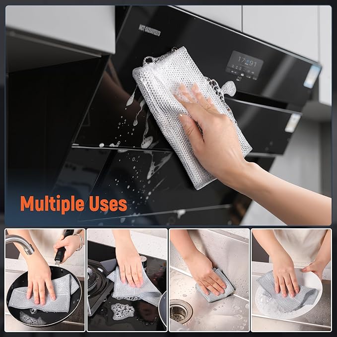 3 Layers Wire Dishwashing Rag 30PCS- Non Scratch Wire Dishcloth Home Essentials-Reusable Steel Wool Scrubber Washcloths,Dish Towels for Kitchen and Dishcloths Set for Pans Sinks & Cookware